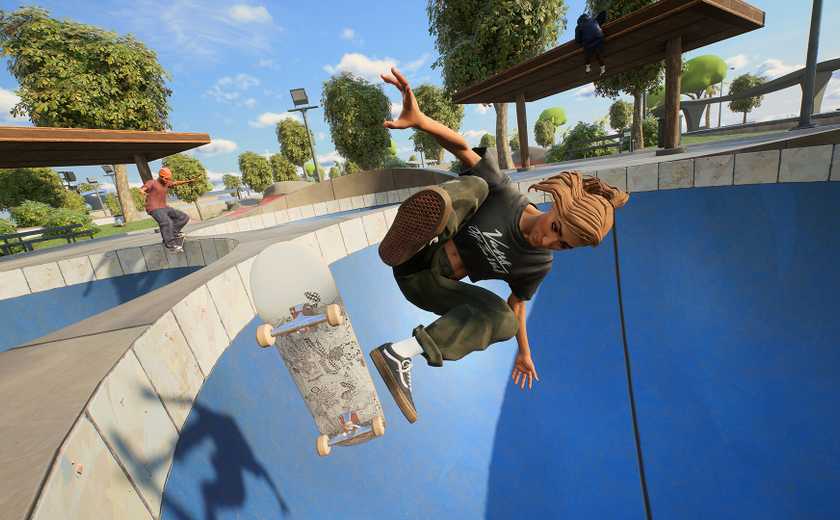 A skater ollies in a pool in Skate.